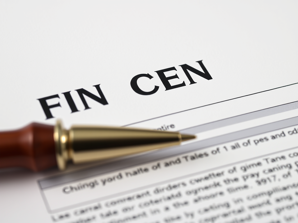 Close-up of a FINCEN form with a pen positioned beside it.